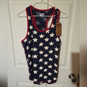 Nwt Women's The Lazy One Racerback Tank Sz Large 4th Of July Americana